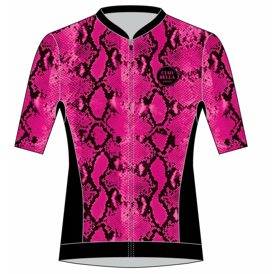 Short-Sleeved Triathlon Top - Pink Snake Design